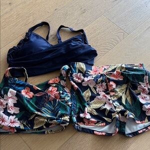 Boyshorts set Floral Bikini Set with Navy Top medium to large